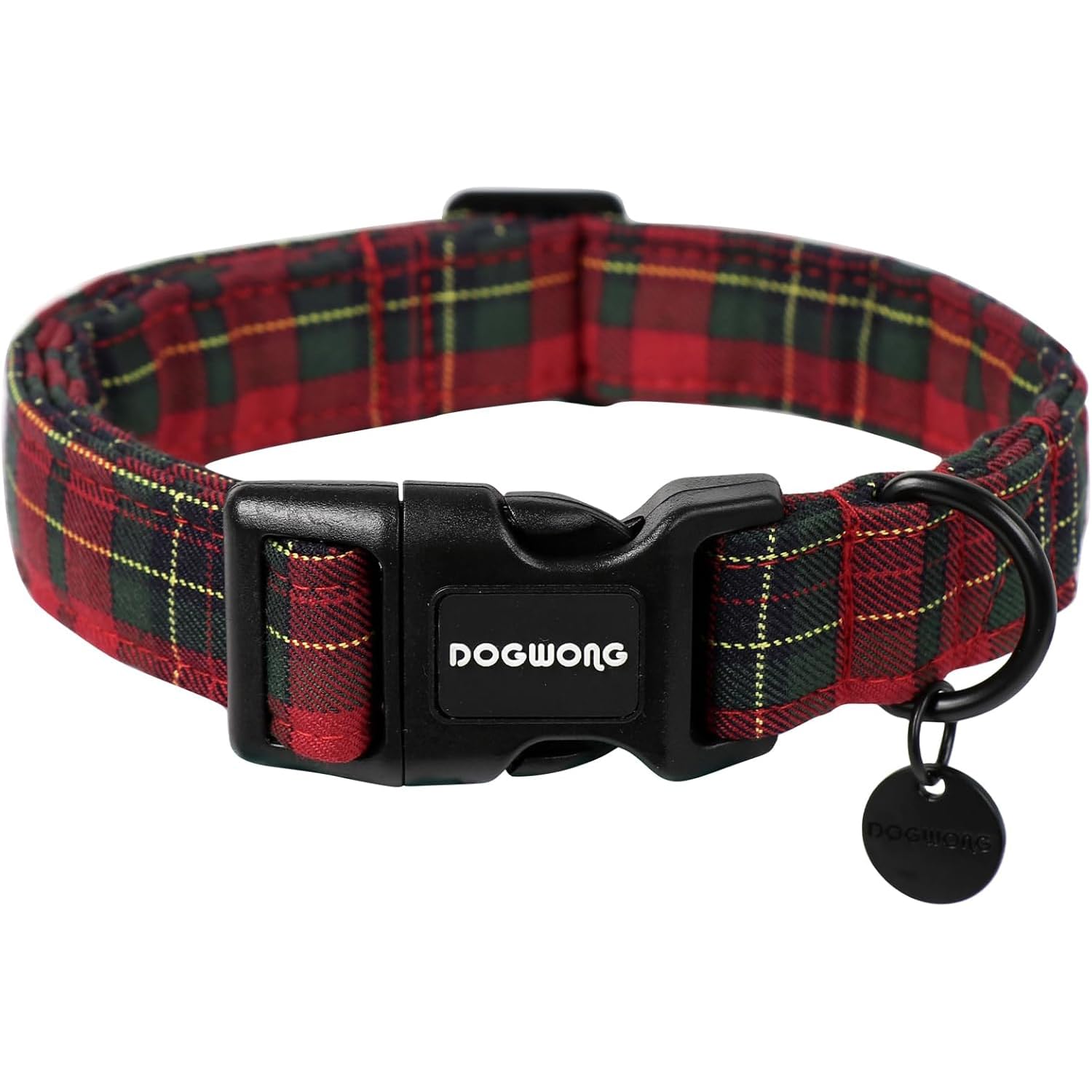 DOGWONG Red Tartan Dog Collar- Red Plaid Dog Collars Adjustable Designer Christmas Dog Collar for Small Medium Large Dogs