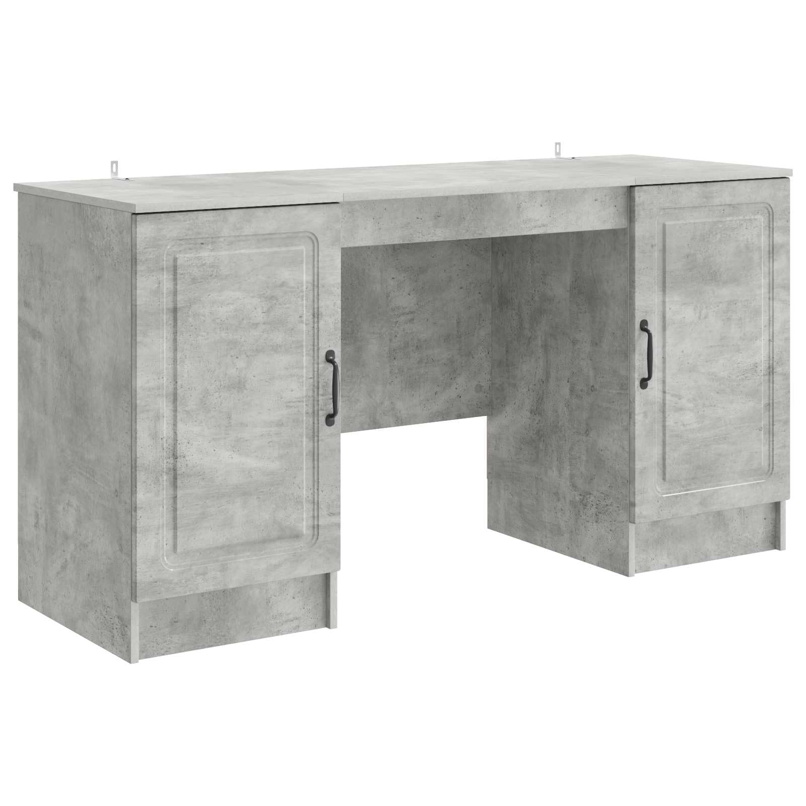 Scrivania con Libreria Grigio Cemento 142,5x50x75 cm | Mobile porta PC salvaspazio per studio e ufficio con quattro ante e ripiani interni per organizzare documenti.