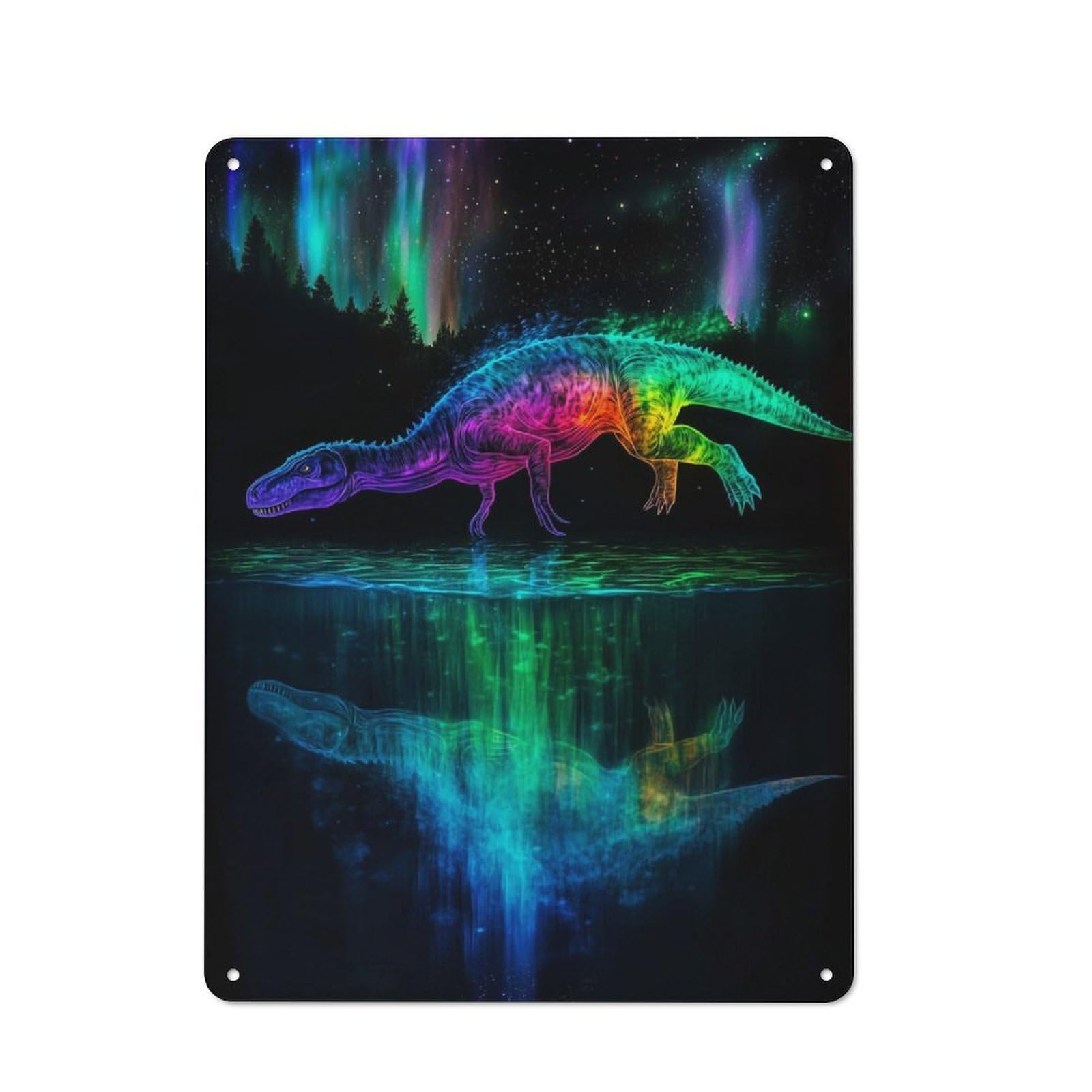 Junmoney Dinosaur Aurora Borealis Metal Wall Sign 40X30cm, Rustic Decor For Hallway Wall, For Metal Sign Collectors, For Garage And Workshop Walls
