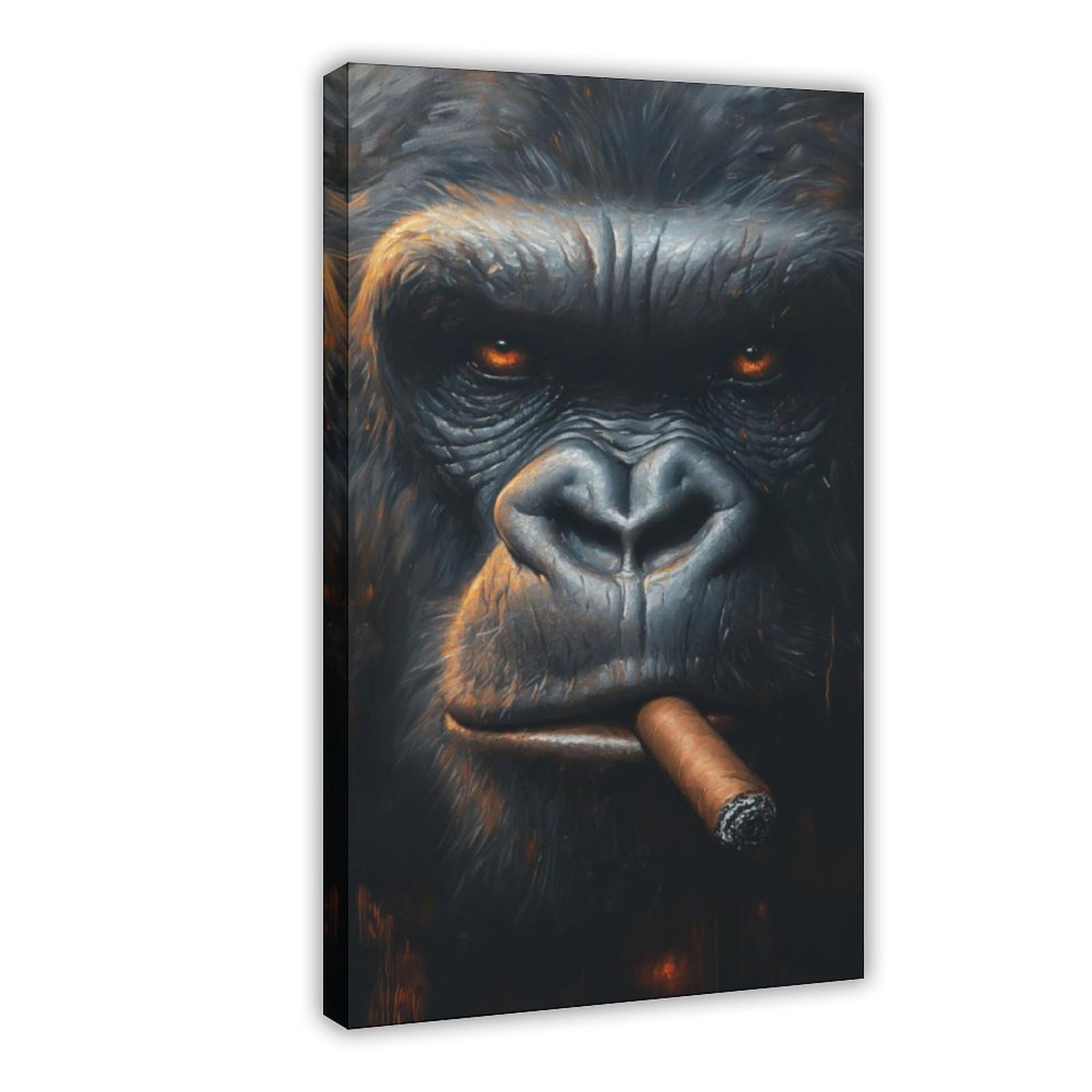 Qnvjqkdsi Frame Gorilla Portrait, Smoking Art Canvas Poster Bedroom Decor Landscape Office Room Decor Gift 24" L X 36" W