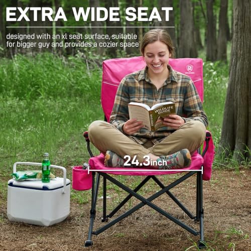 Image of EVER ADVANCED Padded Oversized Camping Chair for Women, Heavy Duty, Side Pockets, 500lbs, Pink