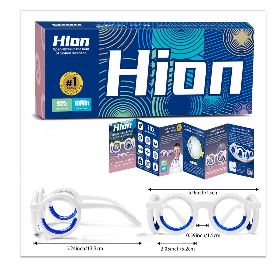 Image of Hion Motion Sickness Glasses Relieve Carsickness Airsickness Seasickness Glasses No Lens Liquid Glasses for Adults or Kids(1Pair Without Bags)
