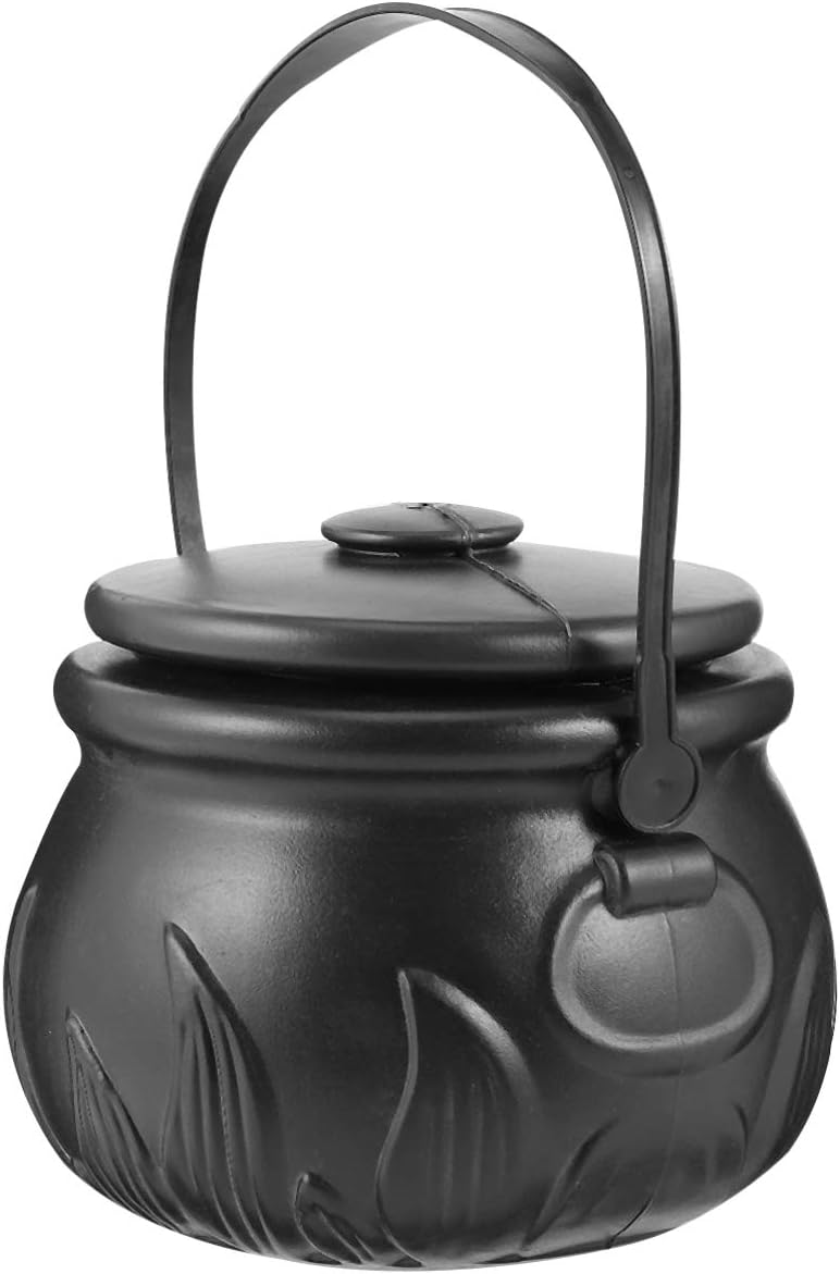 Toyvian 1pc Witch Cauldron Buckets with Handles Black Cauldron Pot Halloween Candy Pot (Size L Without Fire Pattern)