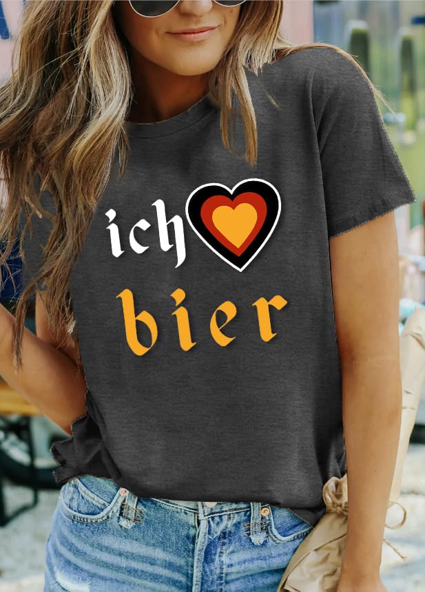 MAIHUN German Oktoberfest Shirt for Women Vintage Ich Heart Bier Tshirt Oktoberfest Short Sleeve4
