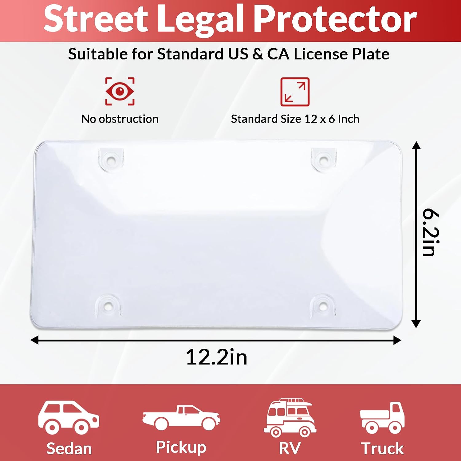 2 Pack Clear License Plate Covers - License Plate Protector Unbreakable Plastic Shields Tag Holder Fits for Standard US Plates (12.2" x 6.3")