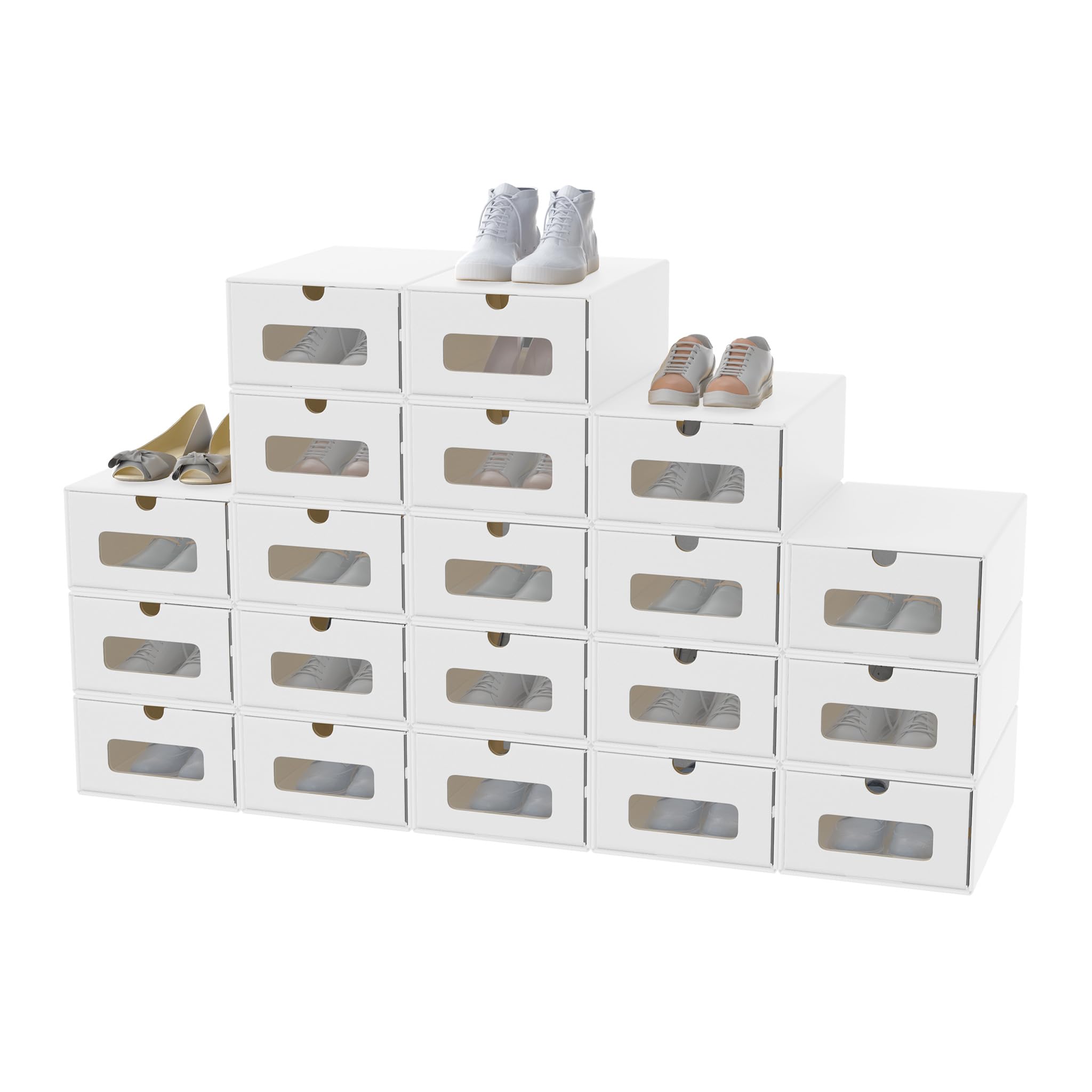 XMTECH 20 unidades de almacenamiento para zapatos con ventana, caja de almacenamiento para zapatos, caja de zapatos, caja de cartón de papel kraft, color blanco