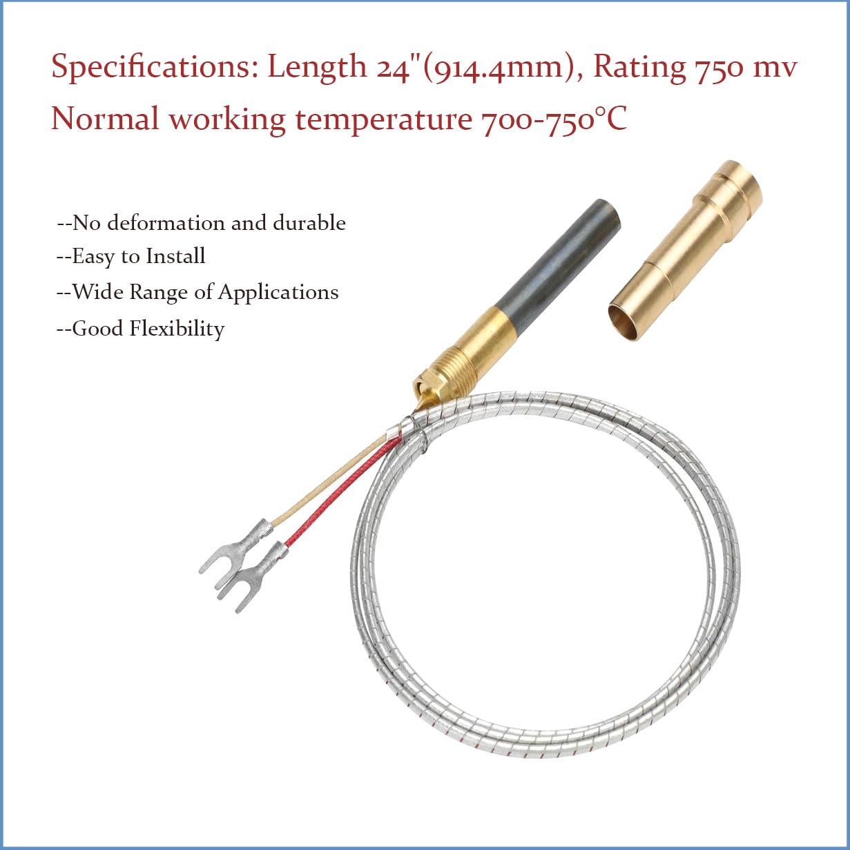 24" Thermopile Generator 750mV – High-Temperature 750°F Resistant Thermocouple for Gas Water Heater, Fireplace, Oven, Gas Stove, Fryer, Furnace – Compatible with Heat Glo & Q313A Models-2PCS