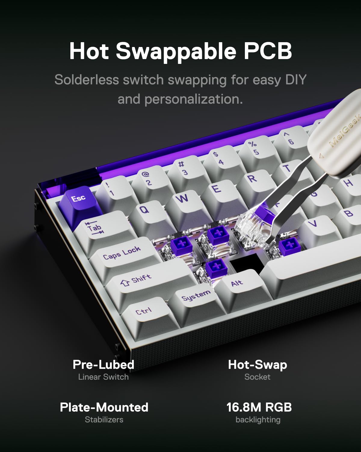MelGeek MADE68 Air Wired Keyboard, Hall Effect Magnetic Switch Low-Profile Gaming Keyboard, 65% Compact Rapid Trigger, Hot-Swappable, RGB Snap Tap & Adjustable Actuation, Online HIVE Custom (różowa)