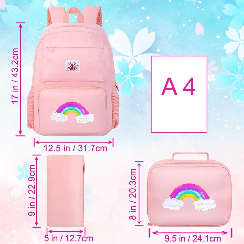 gxtvo 3 mochilas para niñas, resistente al agua, con fiambrera, mochila escolar de 17 pulgadas para adolescentes universitarios y primarias
