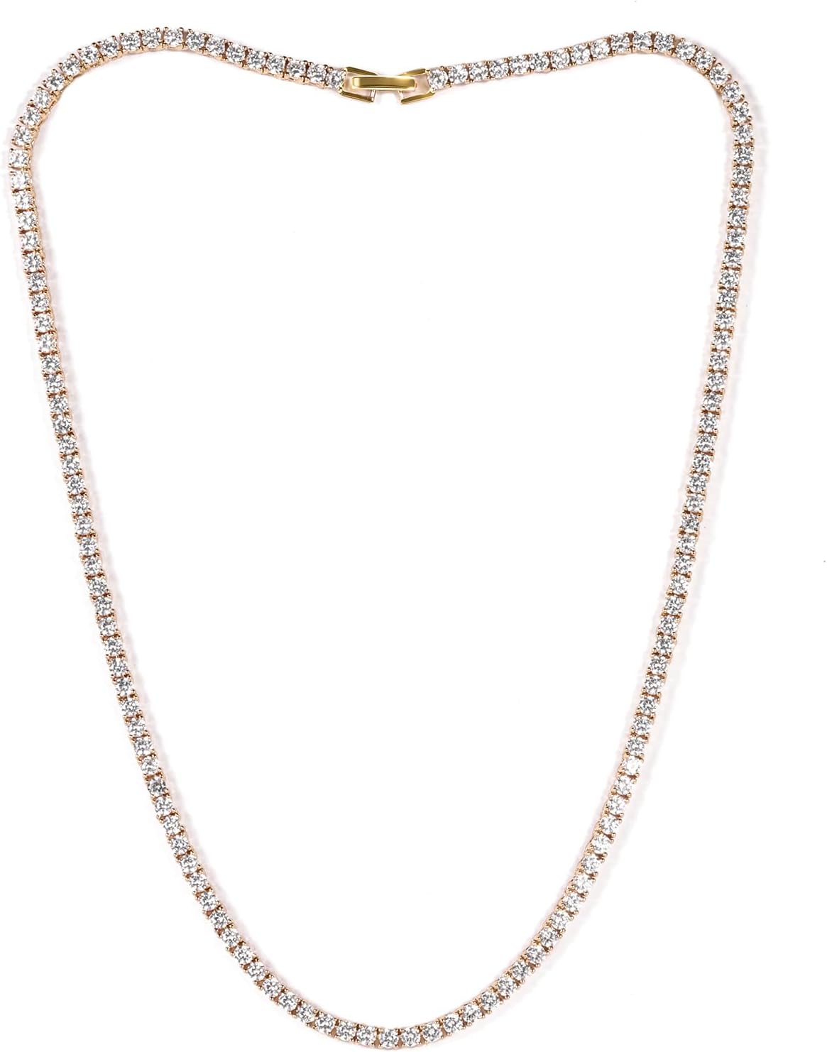 Gemsme 3.0MM Tennis Necklaces for Women-18K White/Yellow Gold Plated 3.0mm Fold Over Round Cubic Zirconia Classic Tennis Necklace 16/18 Inches