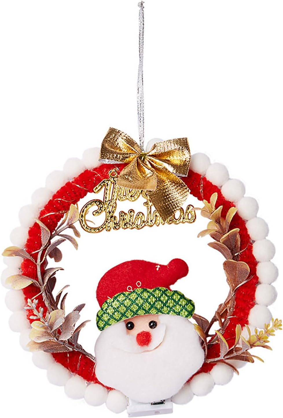 PUCHEN Merry Christmas Wreath for Front Door, DIY 24cm Artificial Xmas Garland Decorations, Christmas Ornament Gifts for Indoor Outdoor Gate Wall Windows Home Festival Party Decor (Red)