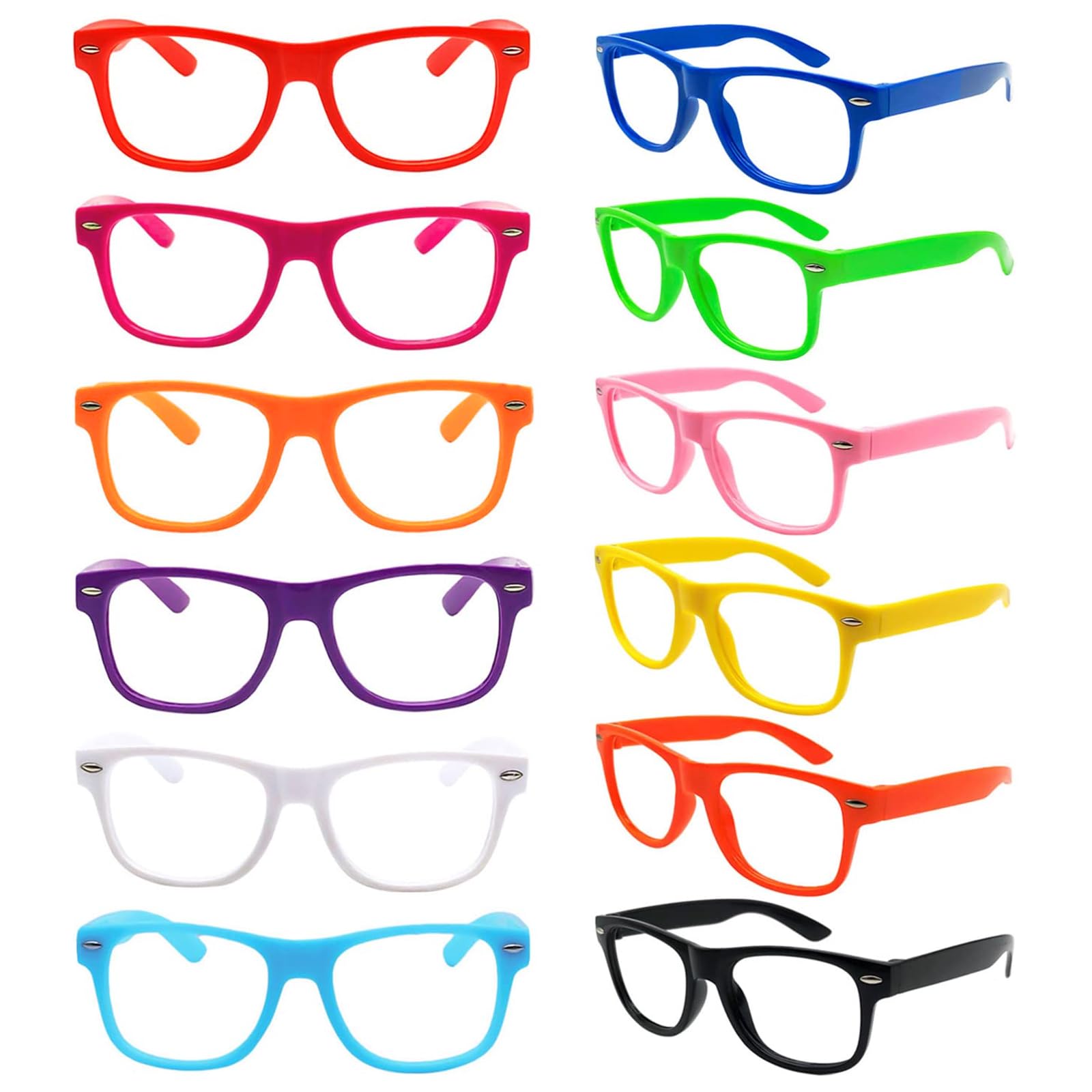 SUNOVELTIES12 Pack Kids NO LENS Ultralight Square Costume Frame Glasses Neon Color Party Favors for Boys Girls Daily Outfit Accessories