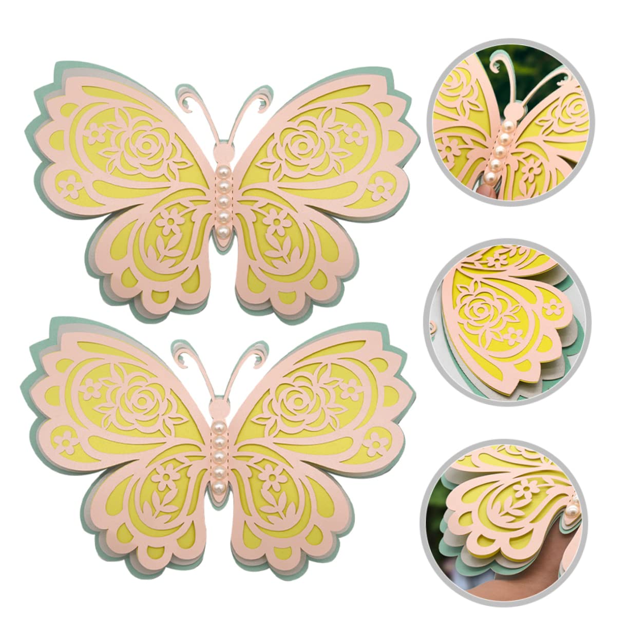 ibasenice 6stücke Schmetterlings Wandsticker Dekorative Perlen Wandaufkleber Für Hochzeit Party Und Zuhause Vierlagige Realistische Wanddekoration Einfach Anzubringen