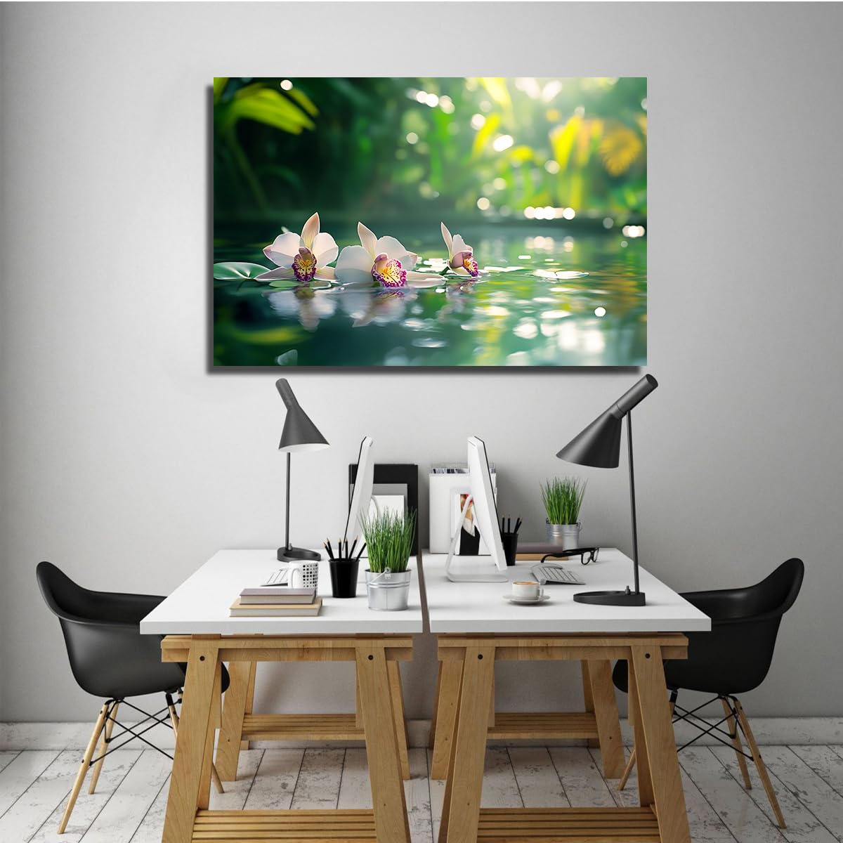 Via Vela Orchidea woda oprawione płótno wydruki korytarz Zen ogród kwitnący obraz pływające płatki obrazy spa sztuka ścienna do łazienki dekoracja 70x105cm