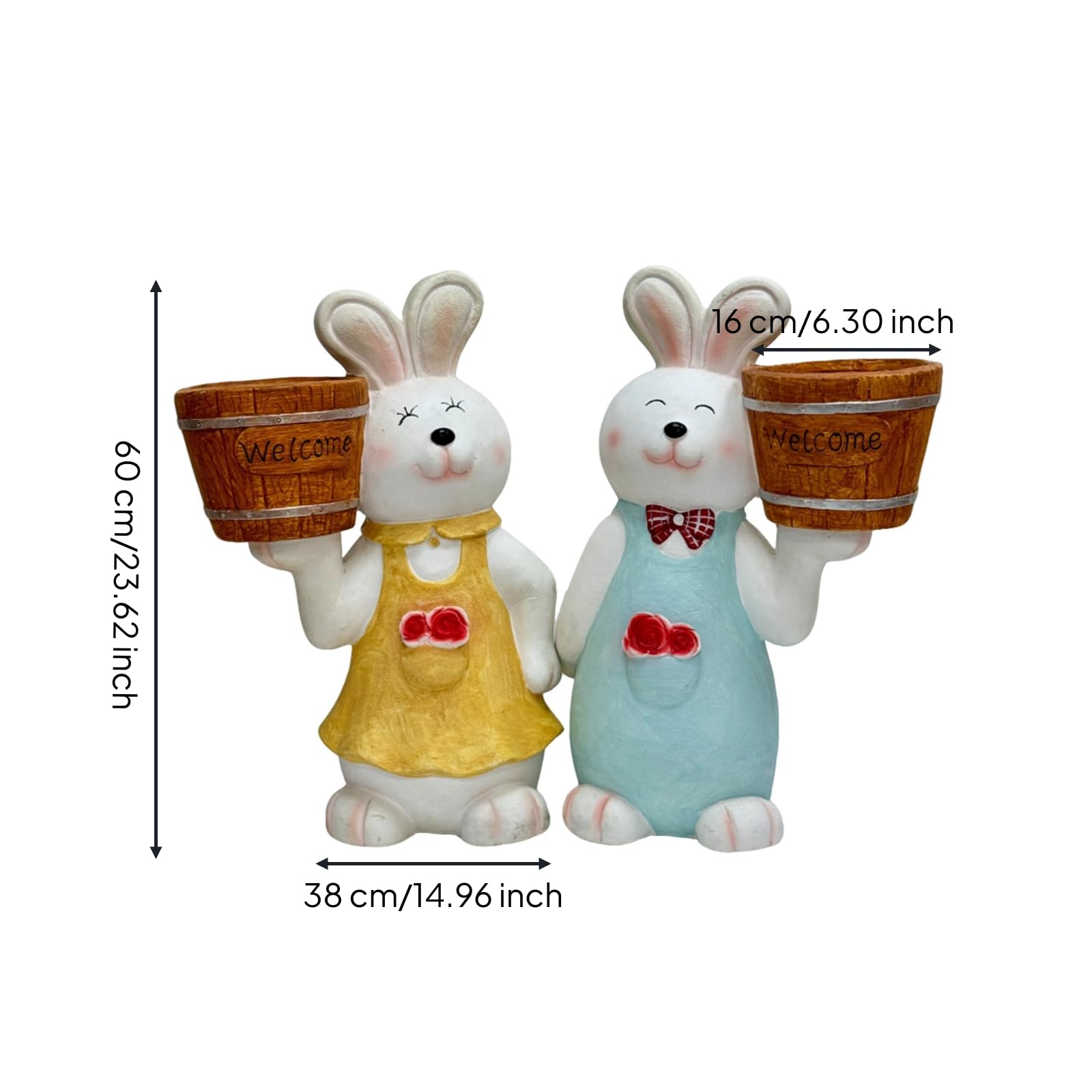 Figur mit Blumentopf detailreich Gartenfigur Hase mit Pflanzkübel verspielt Blumentopf für Gartenliebhaber, Eingangsbereich
