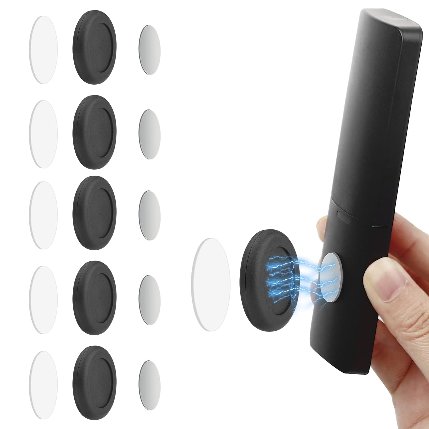 WALLFID 5 Pack N52 High Magnetic Remote Control Holder Wall Mount Holders Hole-Free Phone Charging Organizer Storage Containers For Home Office School Supply Storage.(Black Enhanced version)