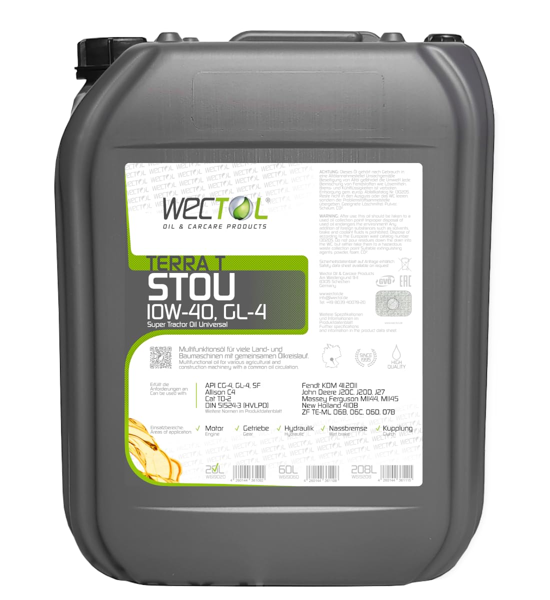WECTOL Terra T 10W-40 STOU 20L / ACEA E3, API CG-4/SF, API GL-4, MIL-L2104 D, HLP 46-100