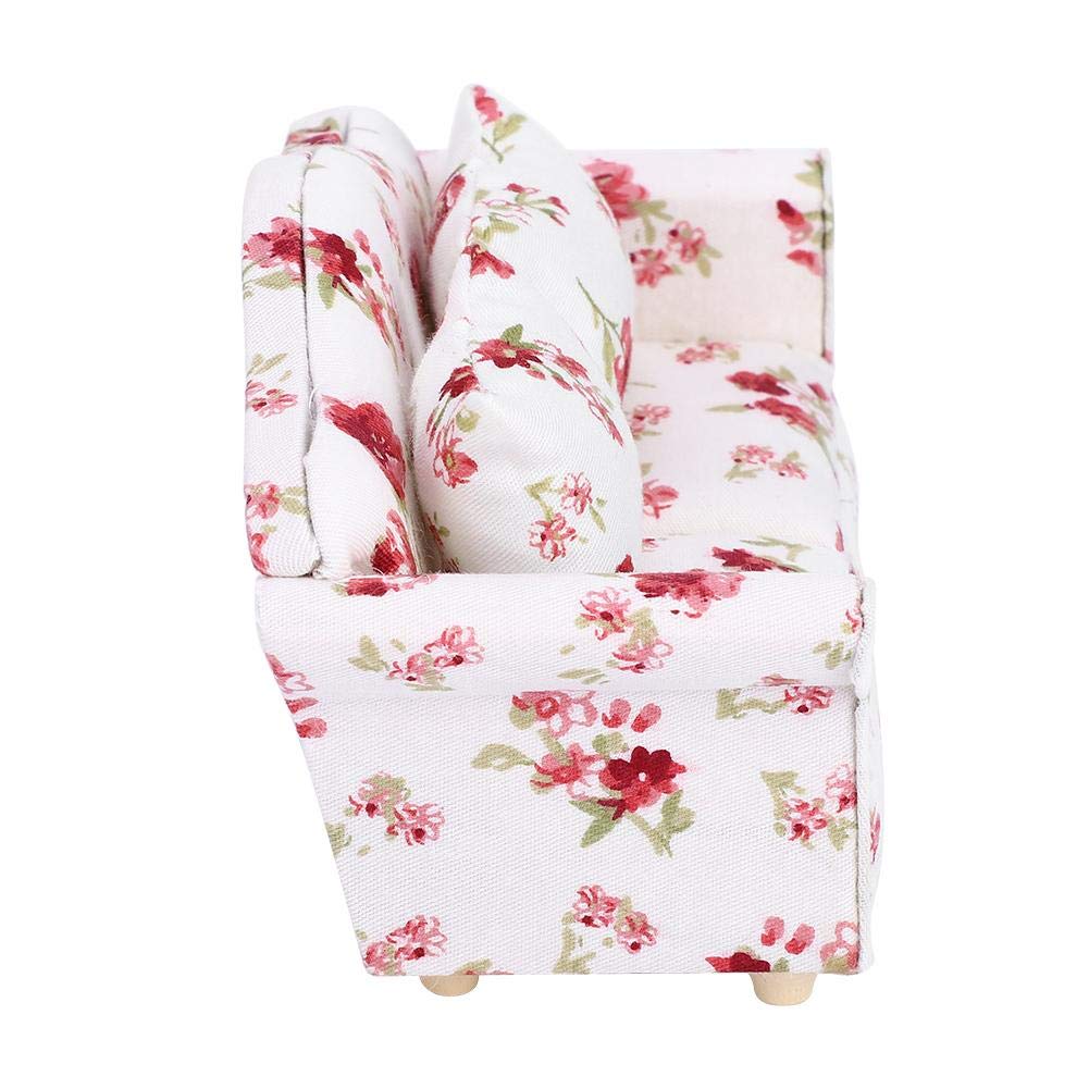 Redxiao Wzór kwiatowy, domek dla lalki, sofa dla lalki, mini sofa o średnicy 12 cali (duże klastry kwiatowe)