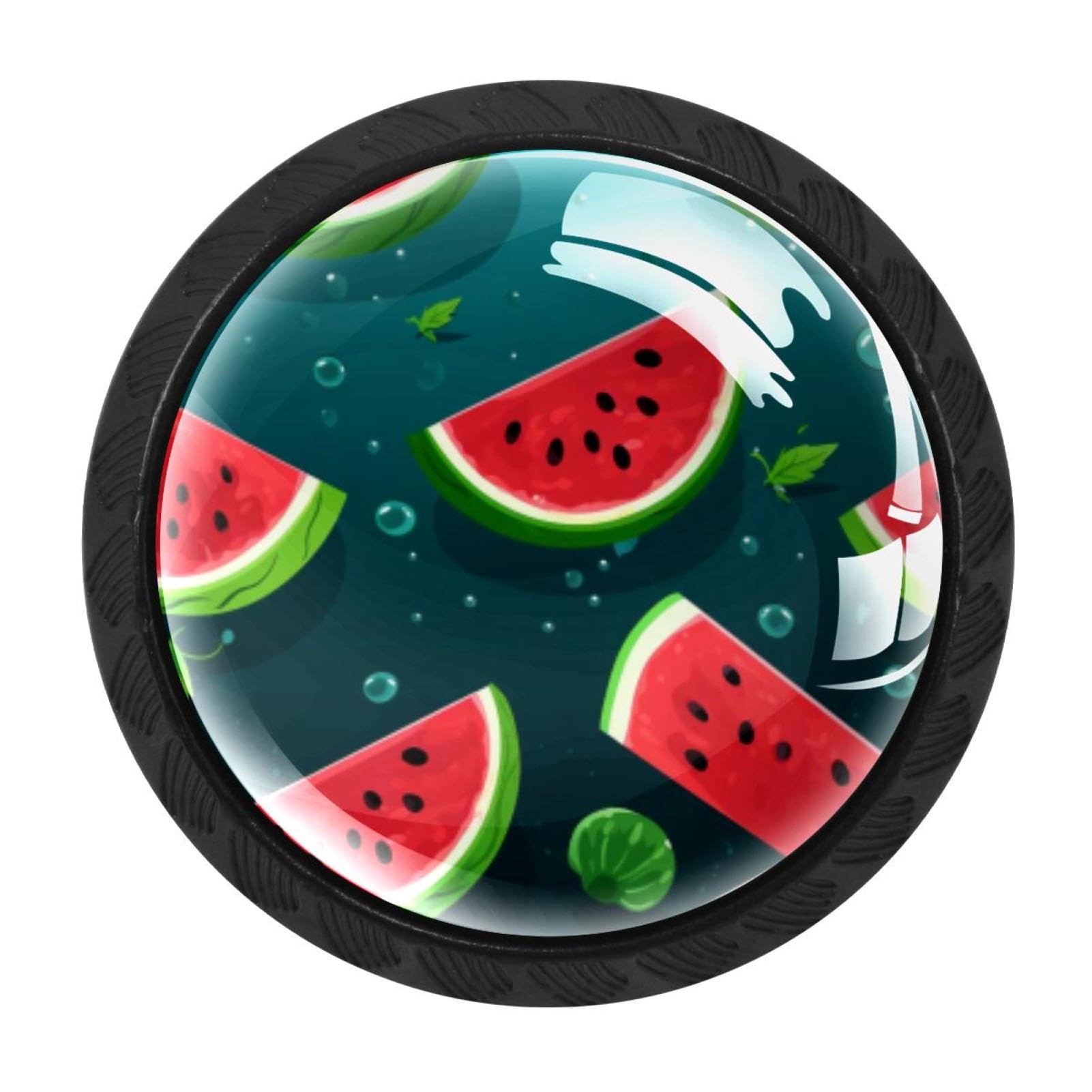 CHENZZZZ 4 Pack Black Watermelon Drawer Knobs, Cabinet Knobs Round Glass Knobs for Kitchen Cabinet Hardware Bathroom 35MM