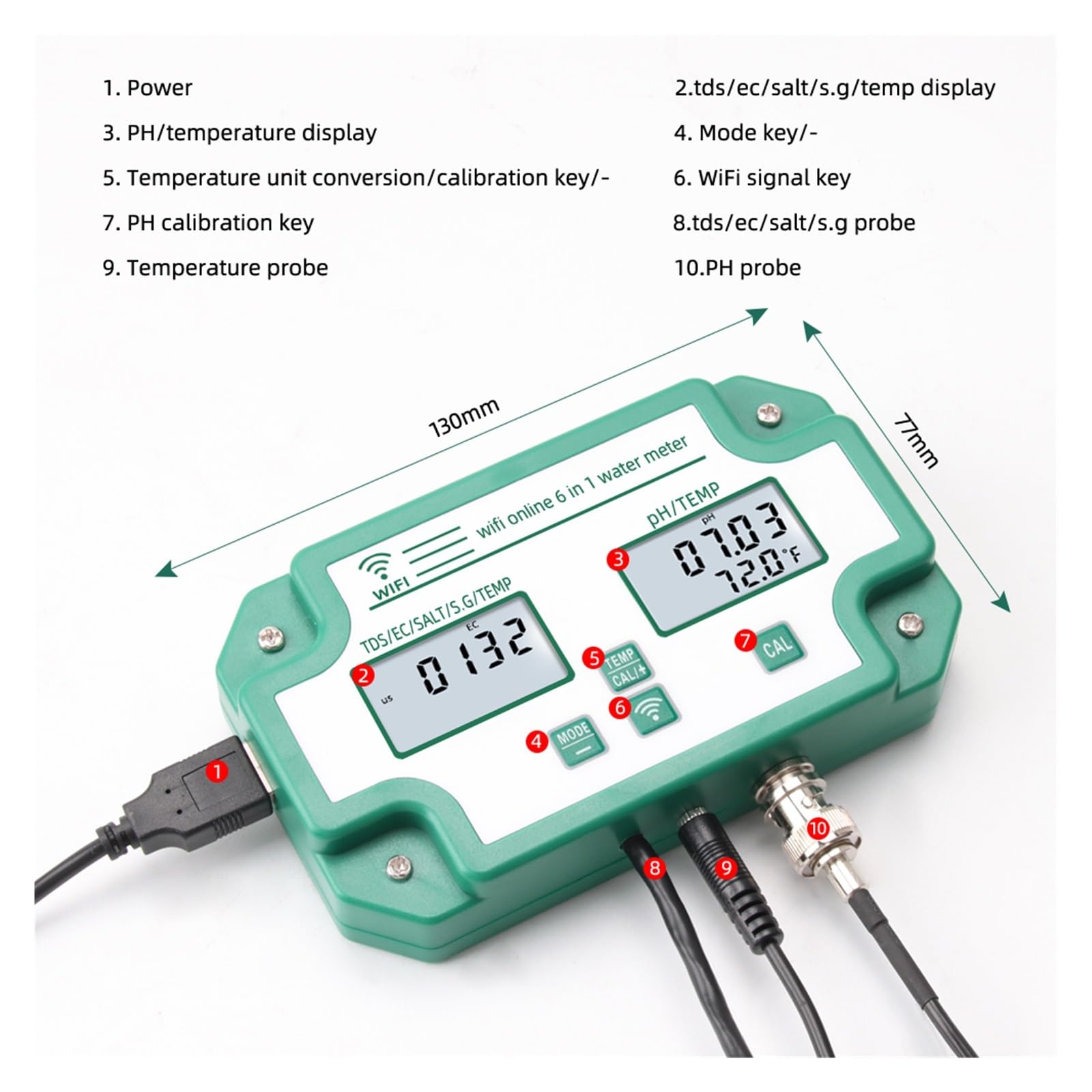 JACOJE Digitaler PH-Tester für Wasser 6-in-1-Datenlogger PH EC TDS Salt SG Temp Meter Digitaler Wasserqualitätstester WiFi Smart Monitor Tuya APP Einfache Kalibrierung (Color : Calibrate)