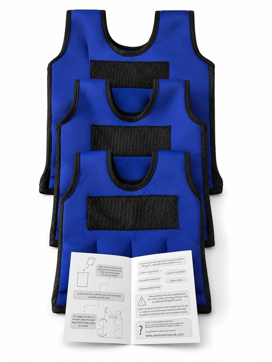 Sentire-Sensory UK – Gilet lesté réglable bleu – Gilet de compression – Pour enfants de 2 à 10 ans et plus