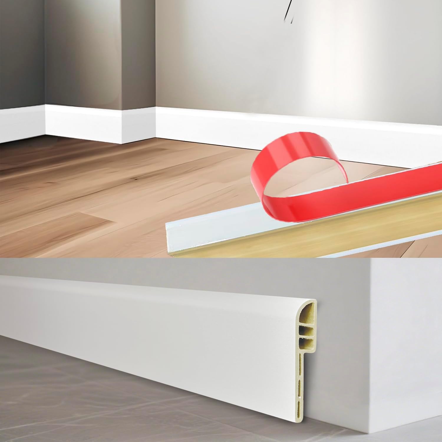 Wall Baseboard Molding Trim,8-Pack of 48 x 2.76 Inch,Peel and Stick High Impact Finish Molding Panel Skirting Board for Home Decor,32 Feet (White 3) JF116-8P