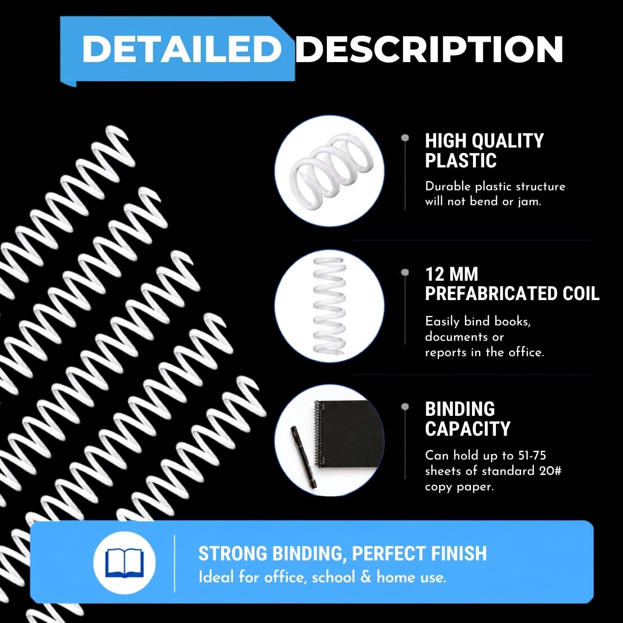 Momad Spiral Binding White Heavy Quality Plastic Spiral Ring/Coil/Loop Manual Ring Binder (12MM) 4