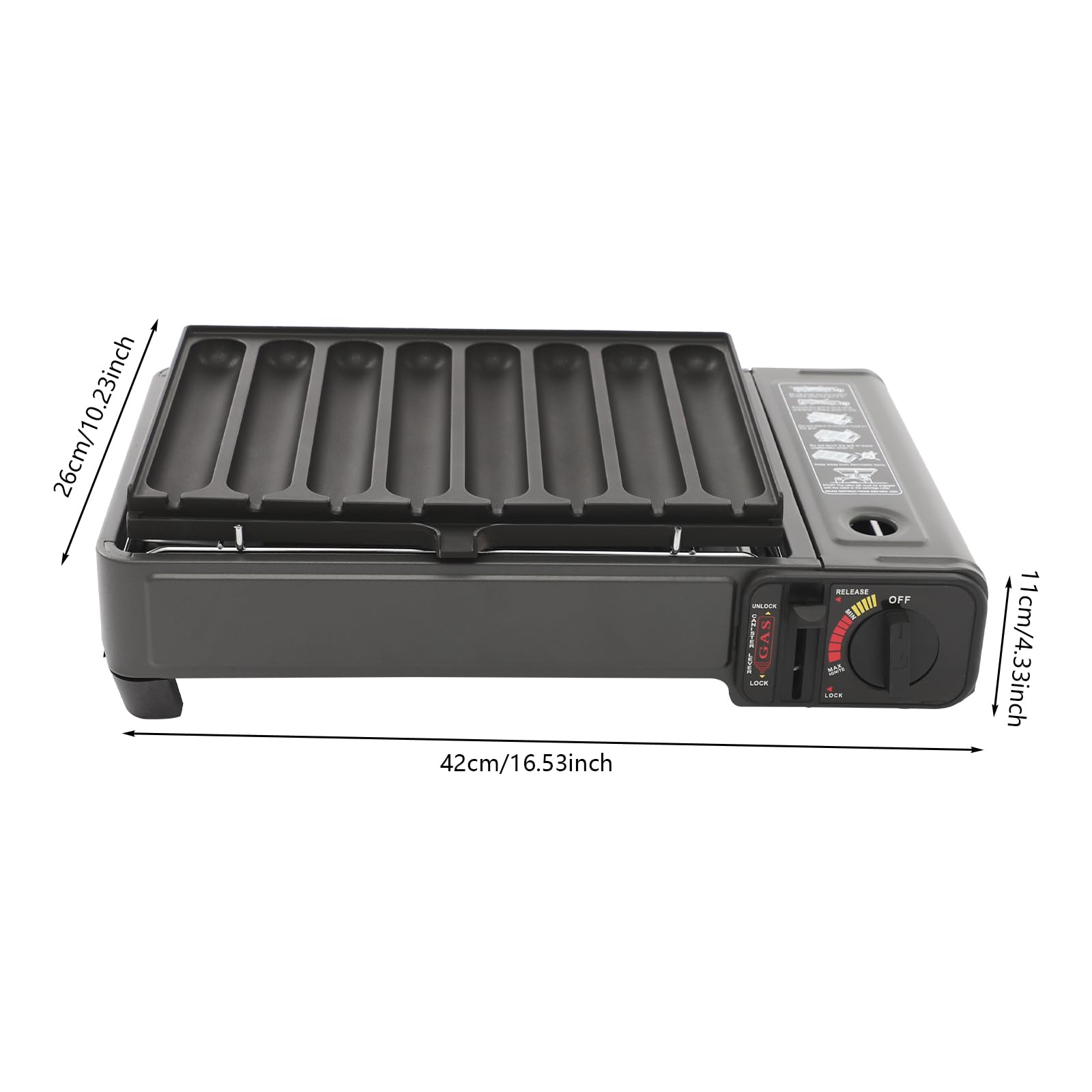 Tragbarer Gasgrill Camping, mit Würstchen-Grillplatte und Tragetasche, 2200W Campingkocher 42x26x11cm, Abnehmbare Fettauffangschale, für Balkon, Garten BBQ (Schwarz)