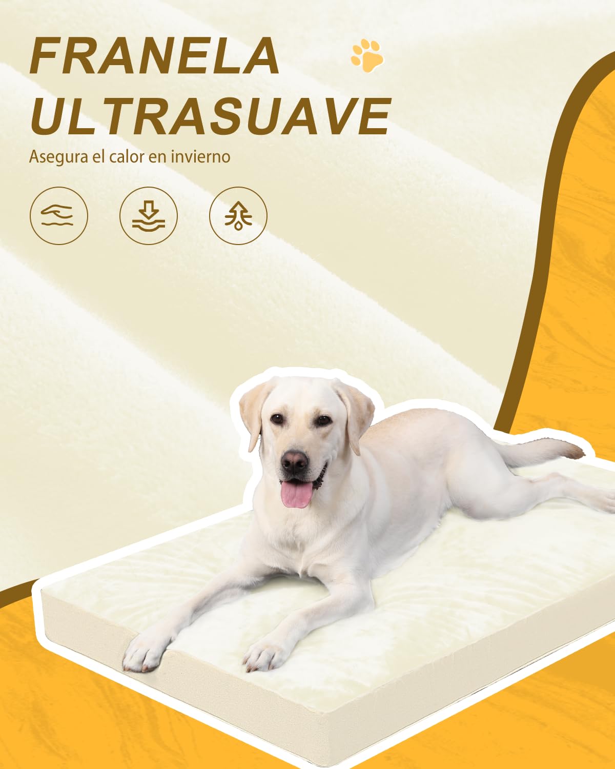 Cama para Perros Grande Ortopédica, Colchón para Perros Colchoneta Perro Lavable, Base Antideslizante, Beige 91x68x7cm
