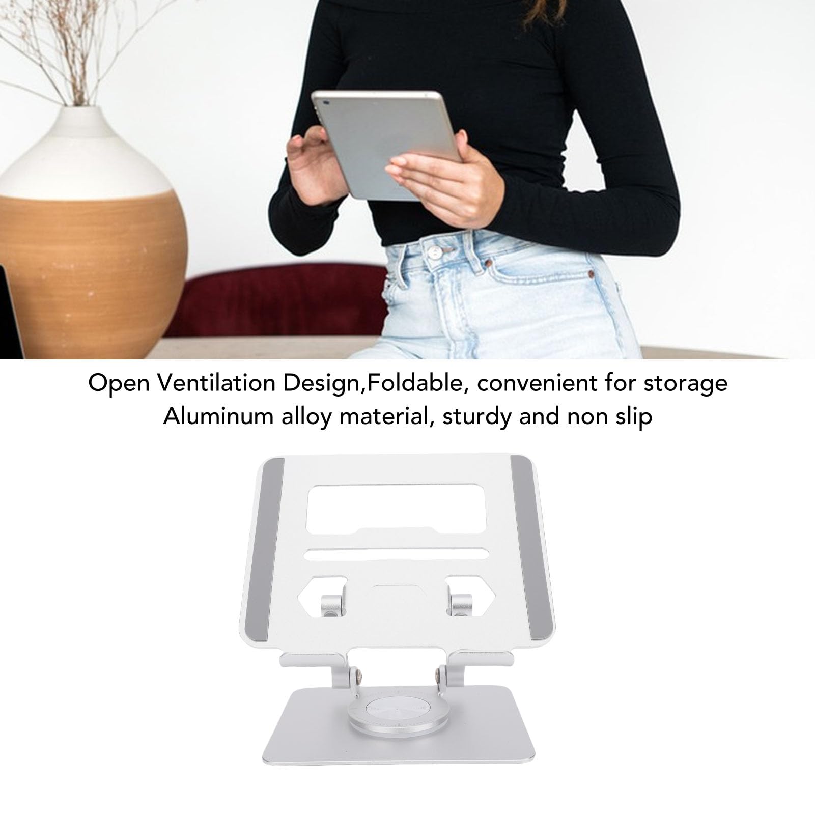 Soporte ajustable para tabletas plegable Soporte para tabletas giratorio de 360 ° con base de aleación de aluminio para tabletas de 5,8 a 12,9 pulgadas Lectores electrónicos (plata)