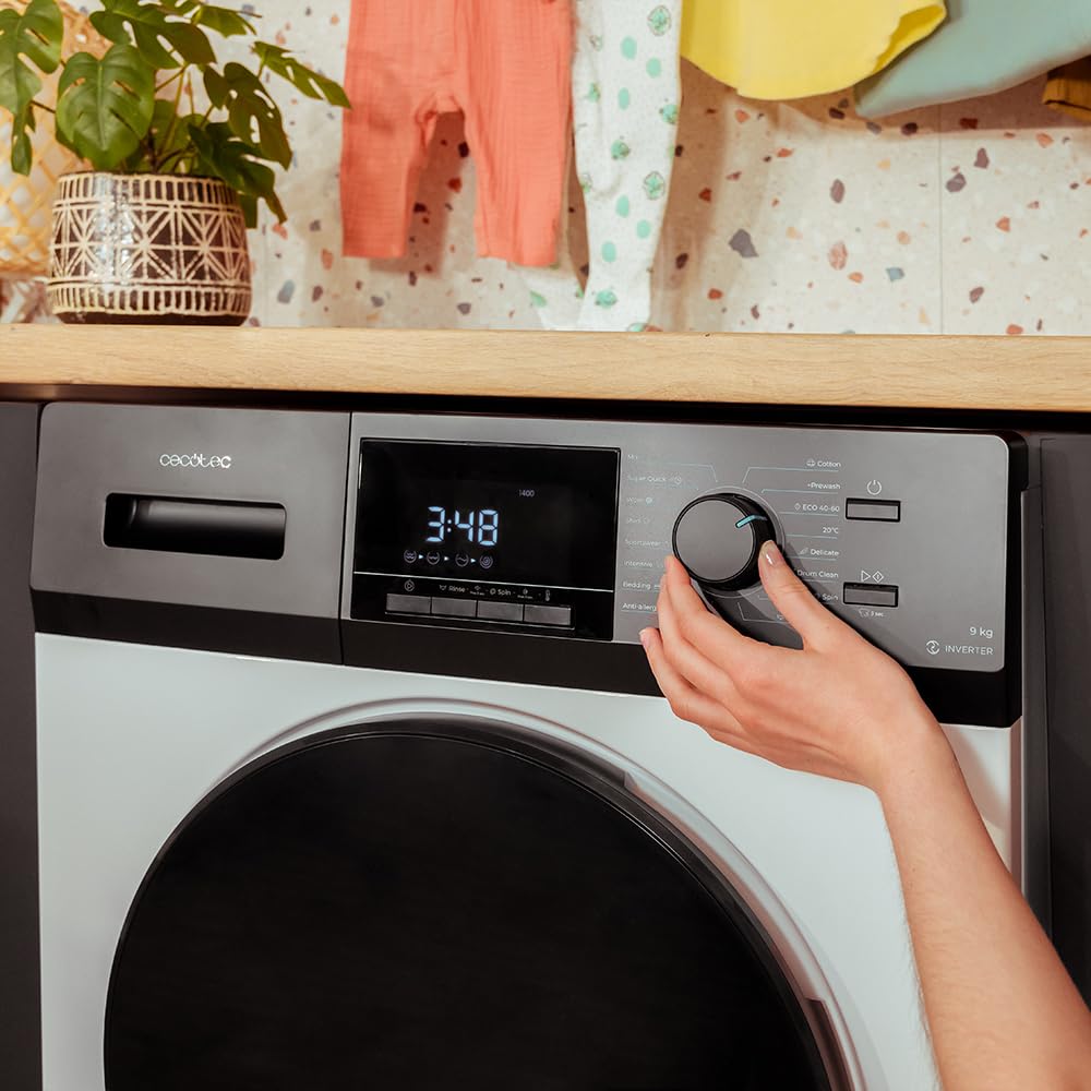 Cecotec Lave-Linge 9Kg Chargement Frontal Bolero Dresscode 9410 Inverter A. 1900W, 1400 tr/min Réglable, 16 Programmes, Faible Consommation d'Énergie, Vapeur, Stérilisation du Linge