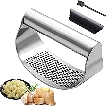 Garlic Press Rocker, Stainless Steel Garlic Mincer with Peeler Set, Garlic Crusher Ginger Crusher Squeezer for Home Kitchen Restaurant Gadgets Easy Use and Clean, Dishwasher Safe