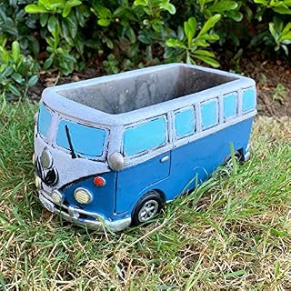 Darthome Ltd Blue Campervan Cement Home Garden Plant Flower Seed Herb Pot Planter Gift New