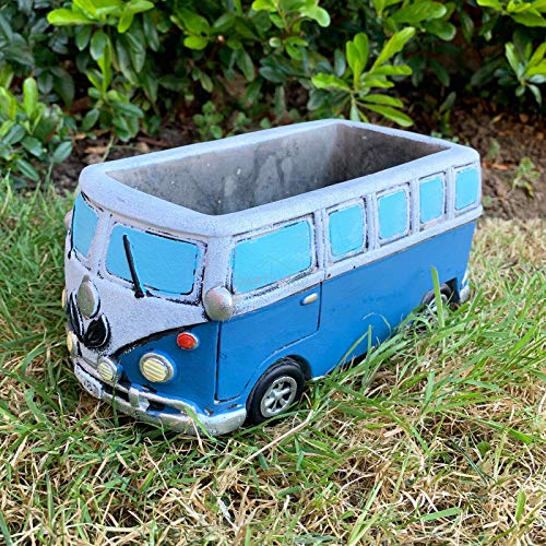 Darthome Ltd Blue Campervan Cement Home Garden Plant Flower Seed Herb Pot Planter Gift New