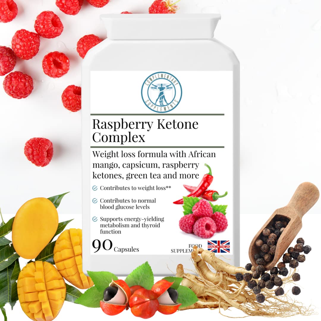 Raspberry Ketones Complex for Weight Loss & Slimming Support – Capsicum, Glucomannan, Ginseng - 11 Synergistic Herbals + Nutrients – Vegan, 90 Capsules