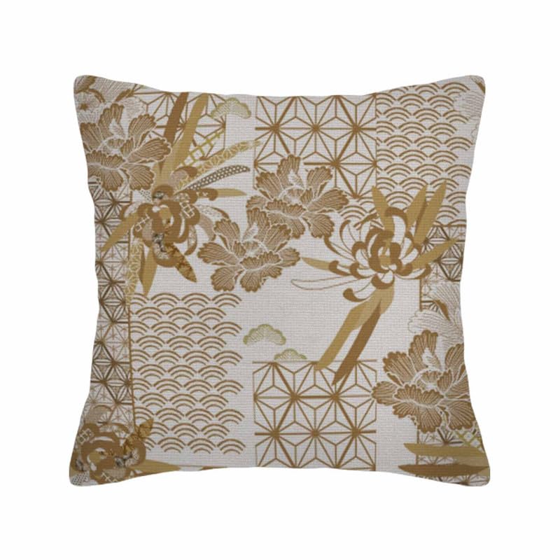 Image of Throw Pillow Covers Japanese Gold Floral and Geometric Tile Geometric Chinese Japanese Pillow Case 18x18 Inch Cushion Cover for Home Party
