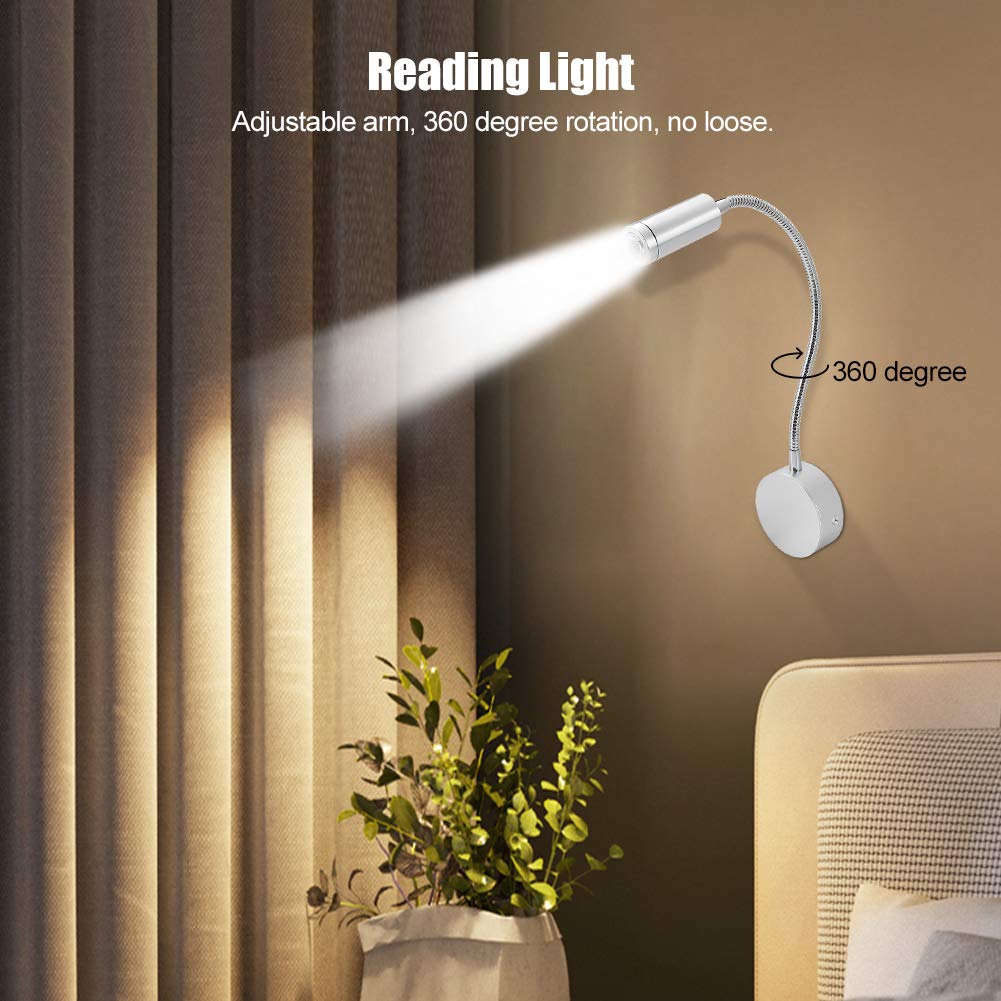 Lampada da lettura flessibile a collo d'oca, lampada da parete a LED Lampada da notte a parete regolabile per camera da letto 85V-265V