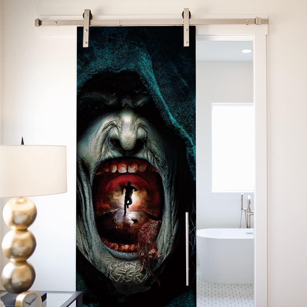 Autocollant Porte Zombie 3D - 95x210 Cm Noir - Vinyle Amovible Pour Décoration Murale Halloween Ou Style Gothique