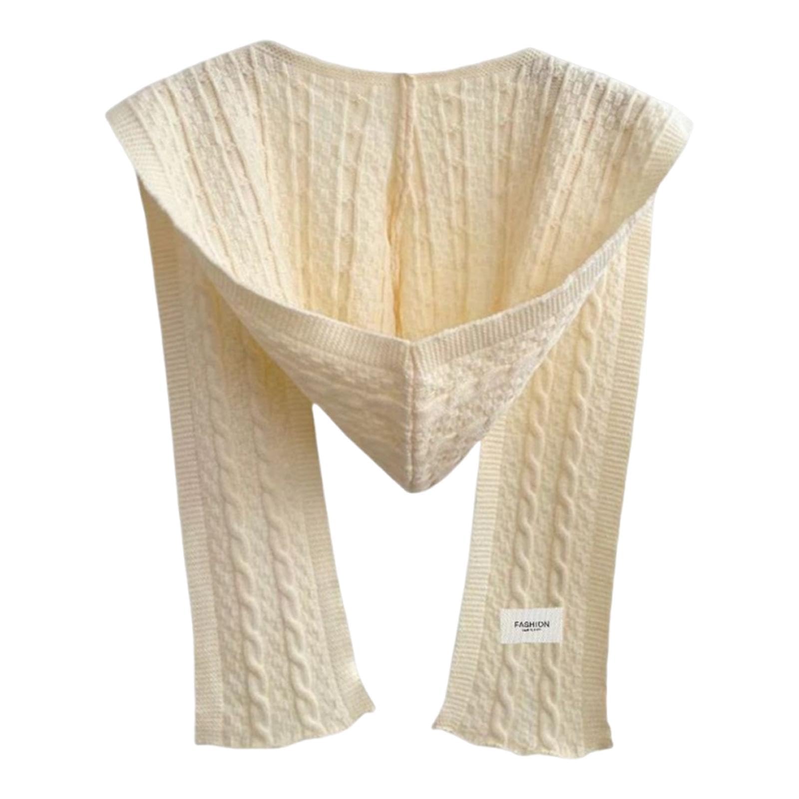 fabloft Knitted Hooded Scarf Scarf With Hoodie Windproof Warm Shawl Wrap For Winter Apricot-picture-36