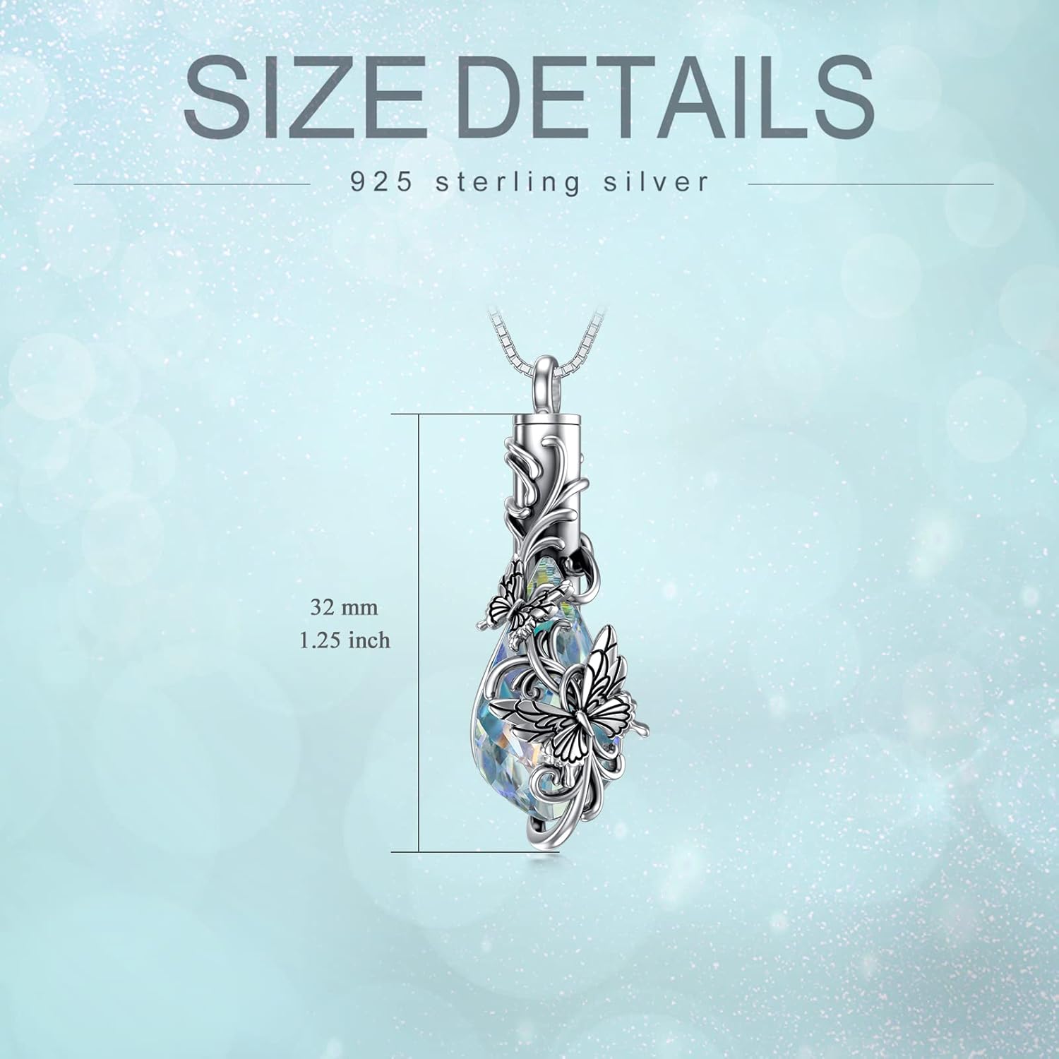 PELOVNY Urn Necklace for Ashes 925 Sterling Silver Butterfly Dragonfly Bee Phoenix Hummingbird Urn Necklaces Animal Crystal Cremation Jewelry for Ashes Cat Dog Pet Memorial Gifts - Image 6