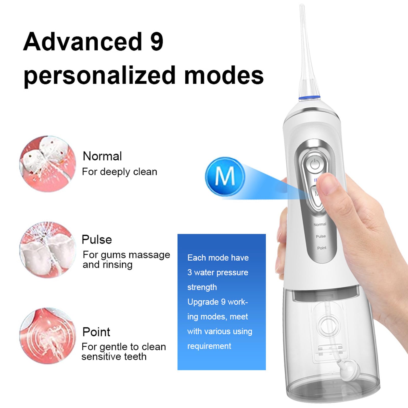 Dentaire Power Flosser Sans Fil,9 Vitesses de Nettoyage,4 Buses Multifonctionnelles, 30-115psi,Batterie au Lithium 2000mAh,Nettoyage Efficace Des Dents (Pink)