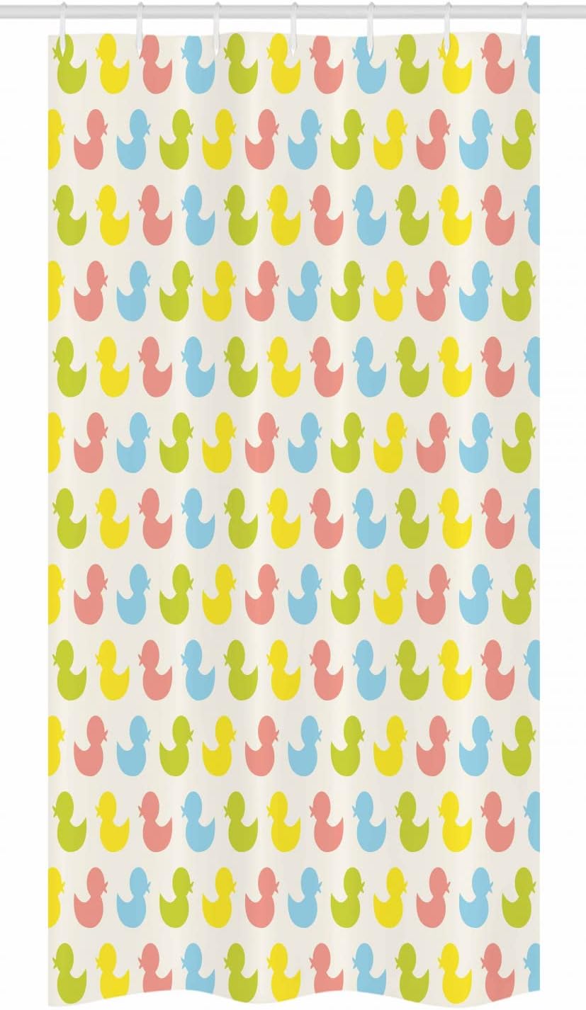 Ambesonne Rubber Duck Stall Shower Curtain, Colorful Ducklings Animals Theme Pastel Girls Boys, Fabric Bathroom Decor Set with Hooks, 36" W x 72" L, Yellow Green