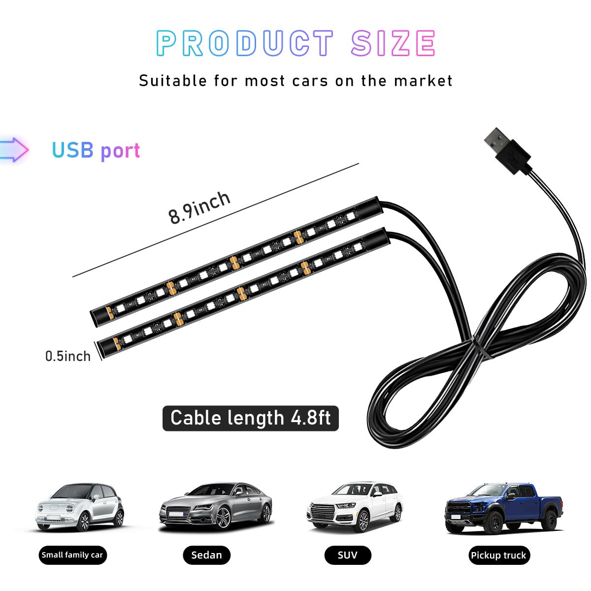 Ohleats Tira de luz LED para coche, 24 luces LED RGB para interior de automóvil, tira de luz nocturna ambiental para debajo del salpicadero, kit de iluminación de lámpara decorativa interior