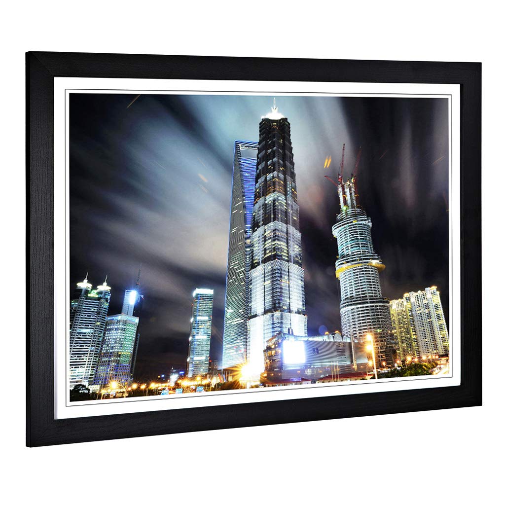 Big Box Art Framed Print of Shanghai China Skyline (3) Design | Wall Art Picture | Home Decor for Kitchen, Living, Dining Room, Bedroom, Hallway, Office, Black, A2 / 24.5x18 Inch / 62x45cm