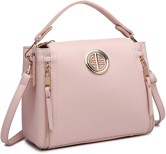 Miss Lulu Women Handbags Pu Leather Casual Travel Ladies Top Handle Crossbody Shoulder Messenger Bag Medium Tote (Pink)