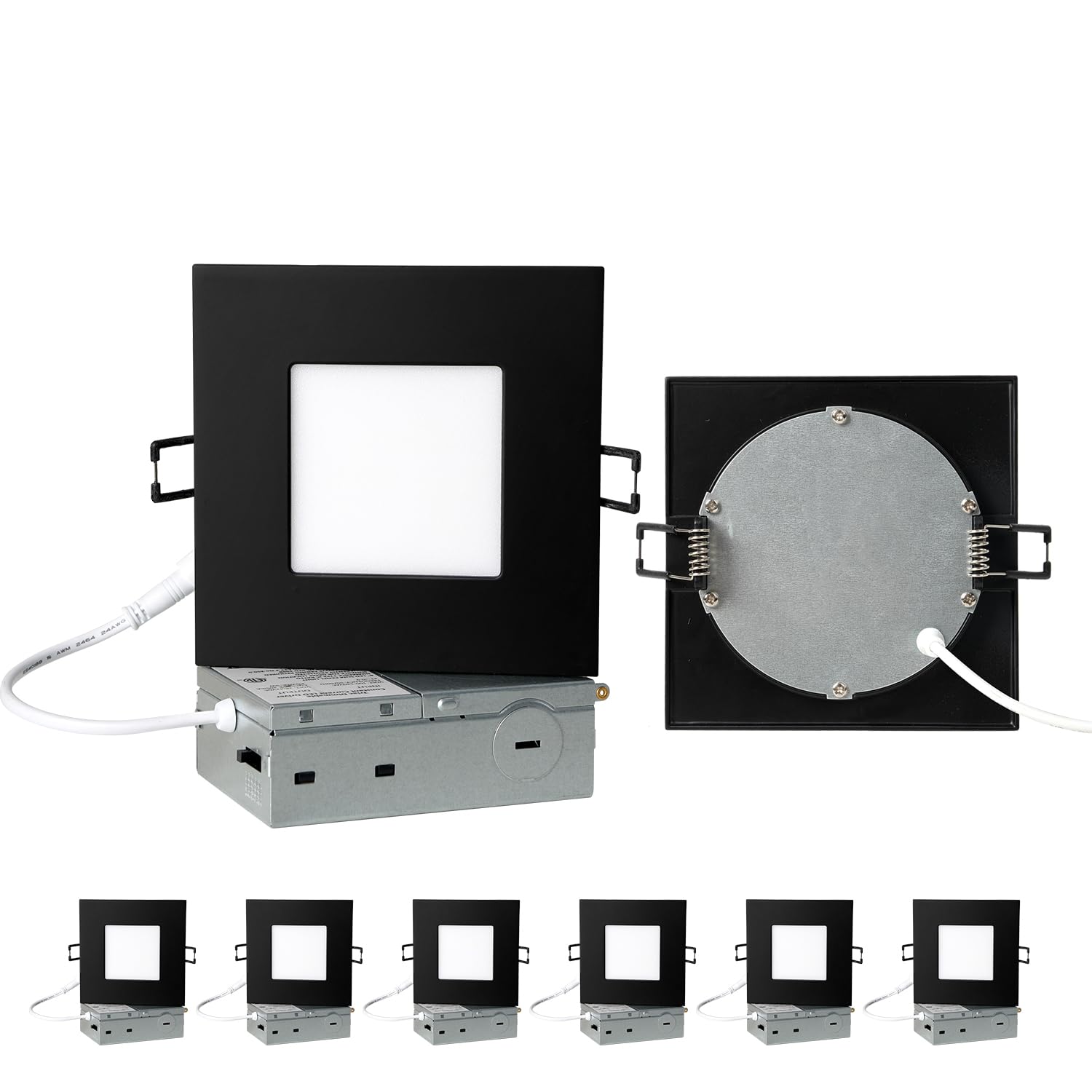 - ZYC 4-inch Square Recessed Lighting - Ultra Thin Dimmable Square LED Ceiling Light,5 Color Temperature 2700-5000K Selectable,9W 800LM High Brightness,Canless Wafer Downlight,Pack of 6 Black.