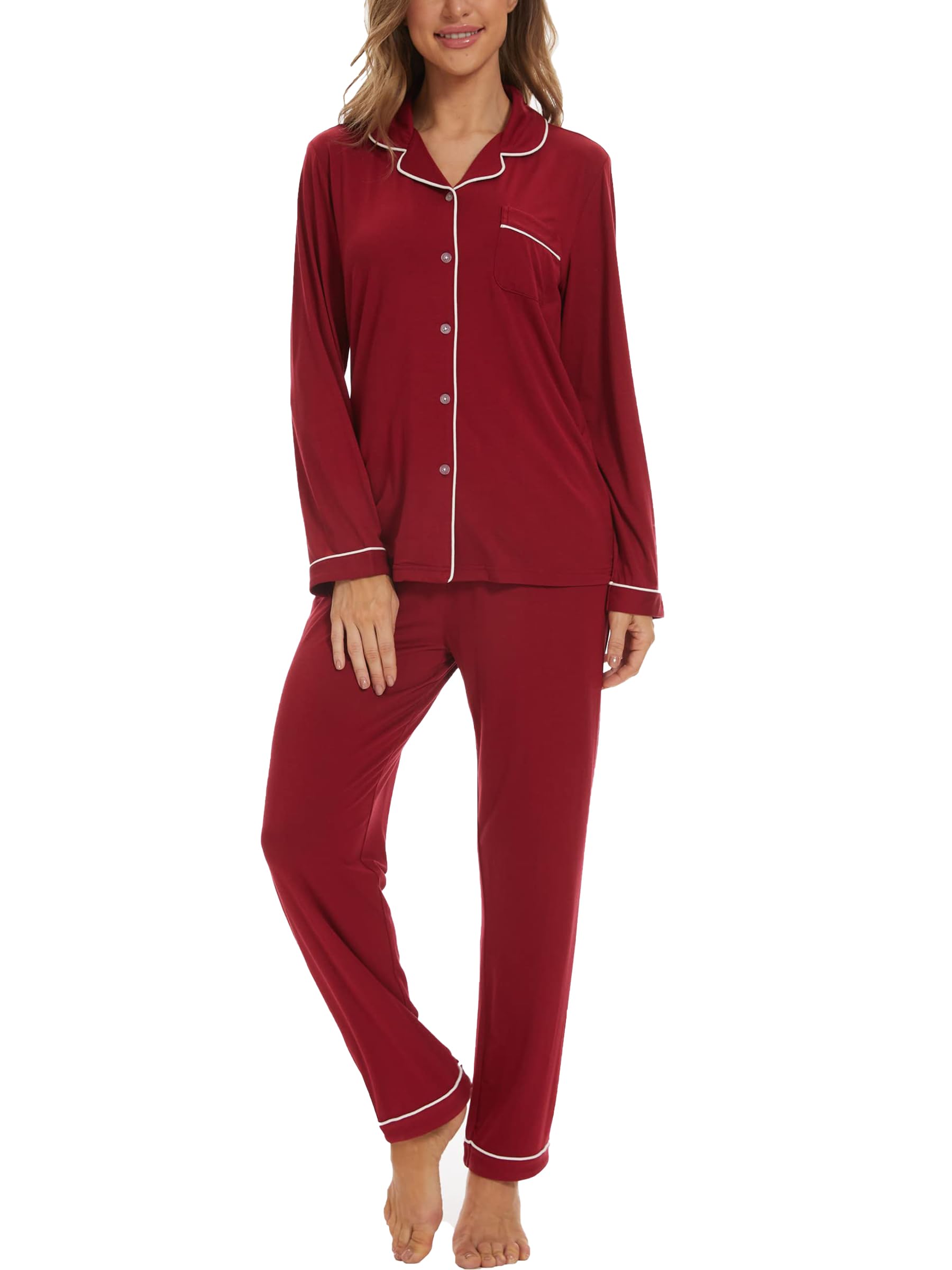 Button Up Pajamas for Women Long Sleeve Sleepwear Soft Loungewear Ladies  Pjs Set XS-XXL