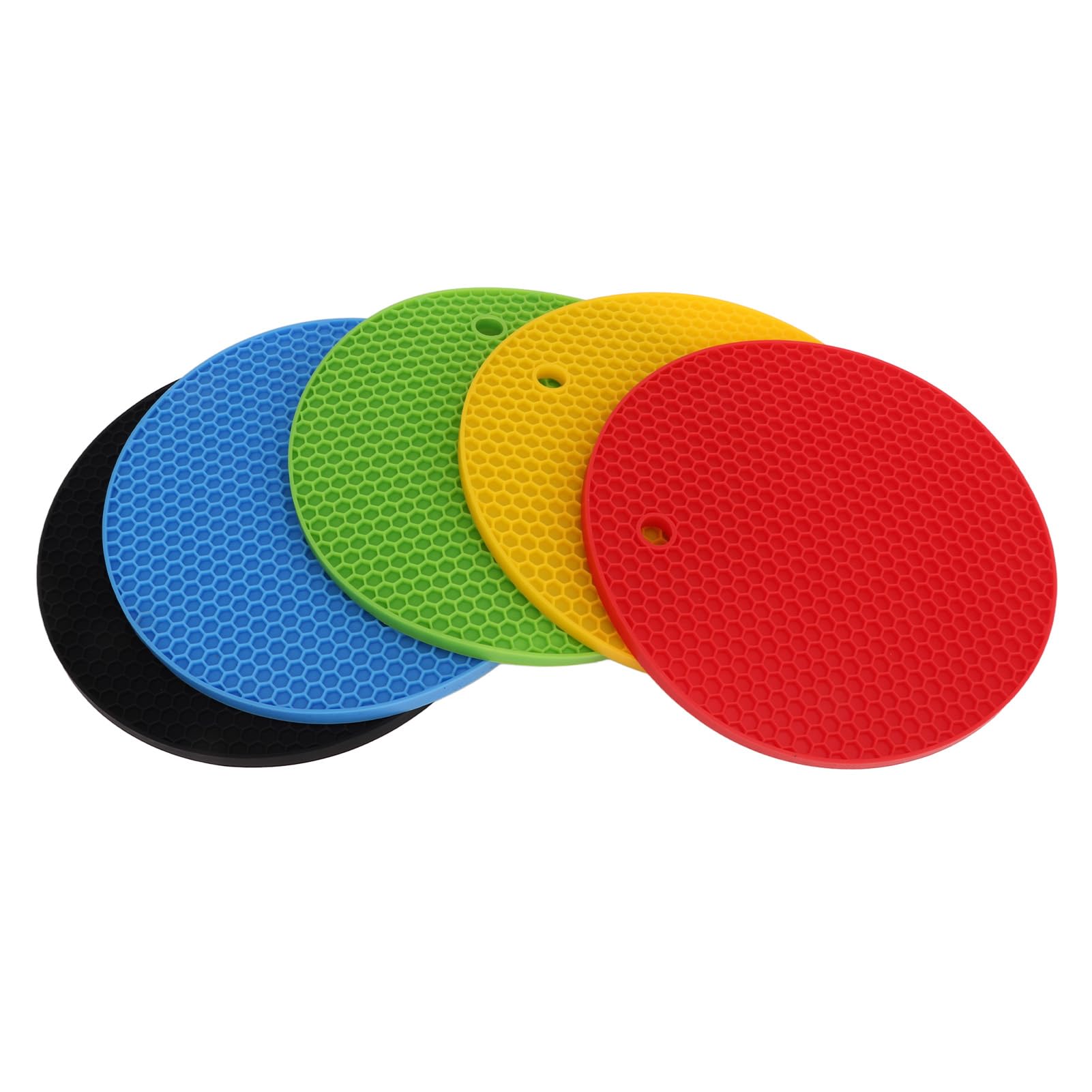 Salvamanteles Redondos de Silicona de 7 Pulgadas, 5 uds., Resistentes al Calor, agarraderas de Silicona, Amarillo, Negro, Rojo, Azul y Verde