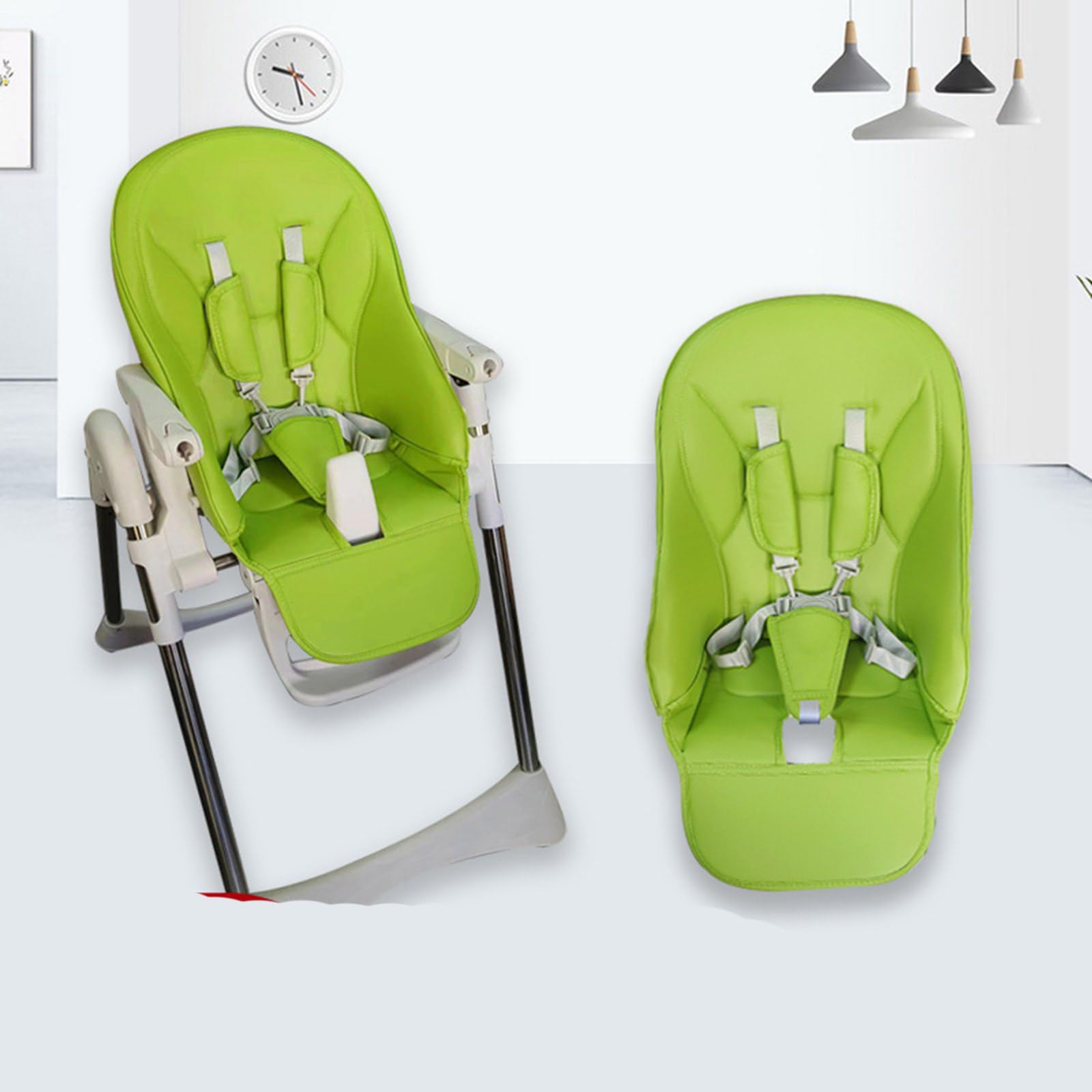 Arnés para silla de alimentación de bebé, cinturón de sujeción ajustable de 5 puntos, almohadillas de hombro de poliuretano, compatible con la mayoría de cochecitos y sillas altas
