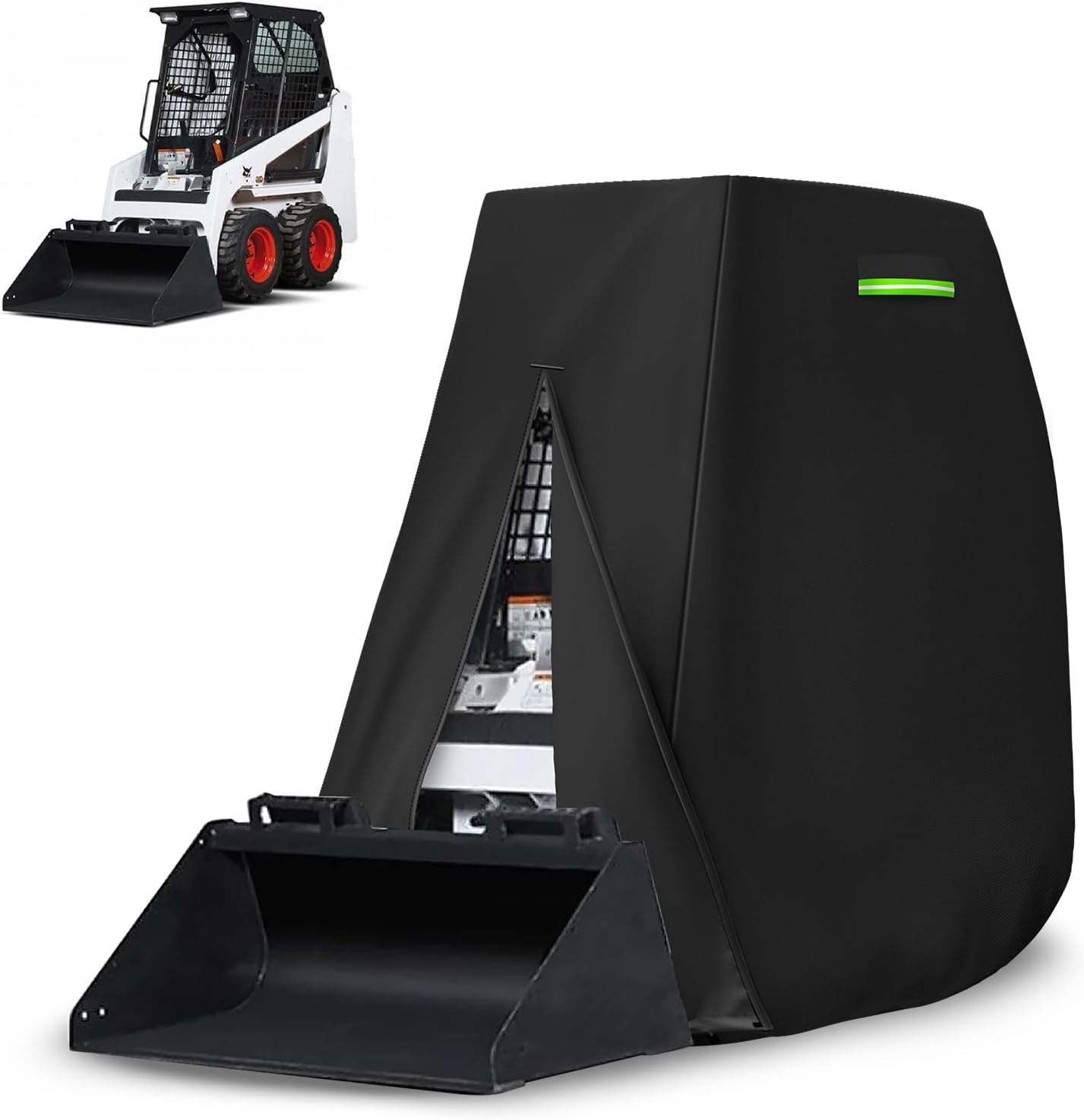 Skid Steer Cover, Compatible with Bobcat, GEHI, John Deere, Case IH, New Holland, Cater Pillar, 420D Heavy Duty Oxford PVC with Air Vents & Reflective Strips, L(125x75x80inches)